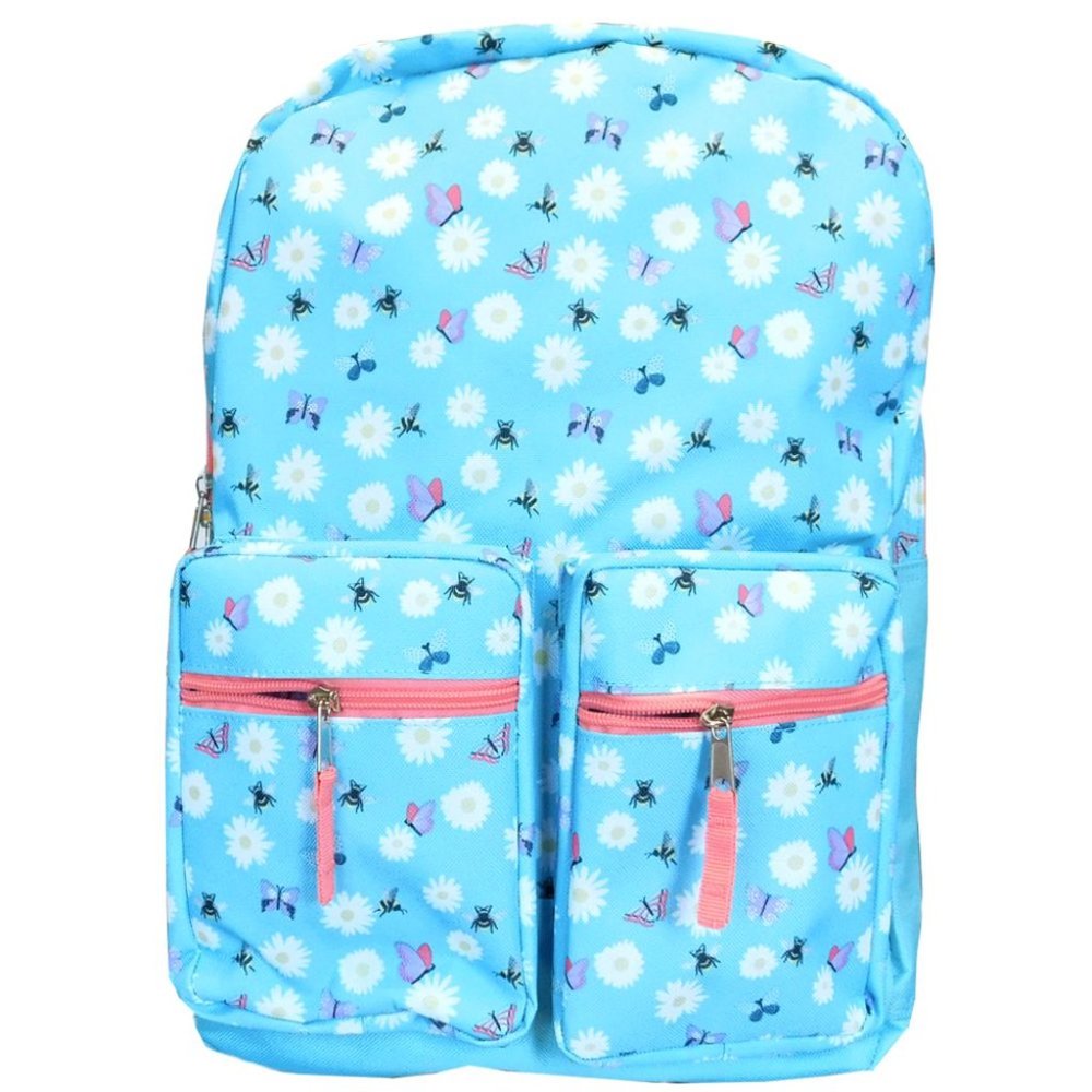 Blue backpack with double front pockets